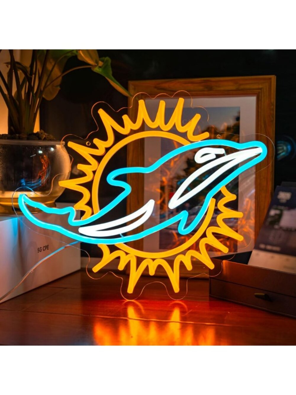 Neon Football Wall Decor - Unique Dolphin Gifts for Men, Sports Room Accent